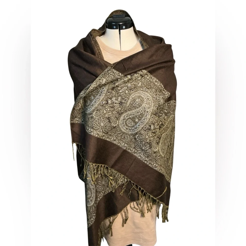 Olive and silver pashmina